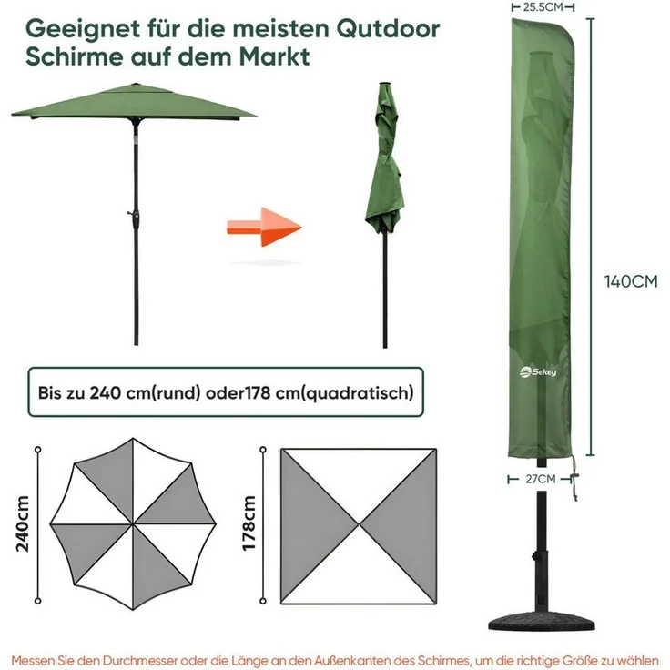 Sekey Sonnenschirm-Schutzhülle Sonnenschirm Schutzhülle Wasserdicht Abdeckung Abdeckhaube Schutzhaube – Bild 1