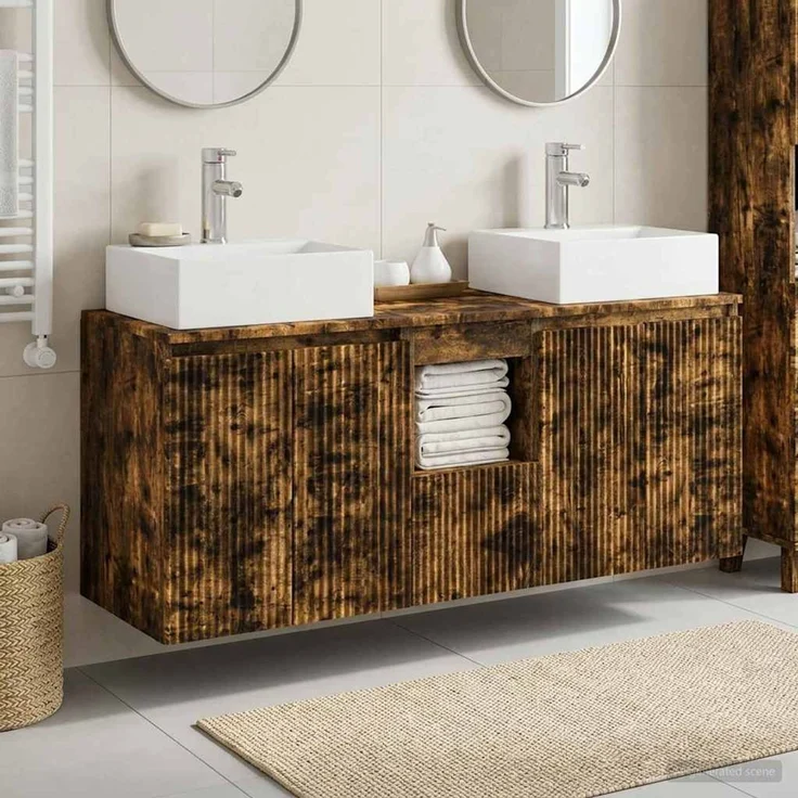 vidaXL Badezimmerschrank-Set 3 stk. Geräucherte Eiche 3405652 – Bild 1