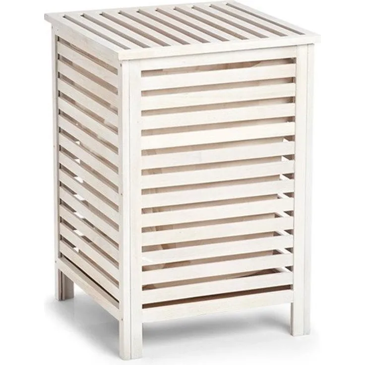Wäschekorb aus Holz, Wäschebehälter, weiß, ZELLER