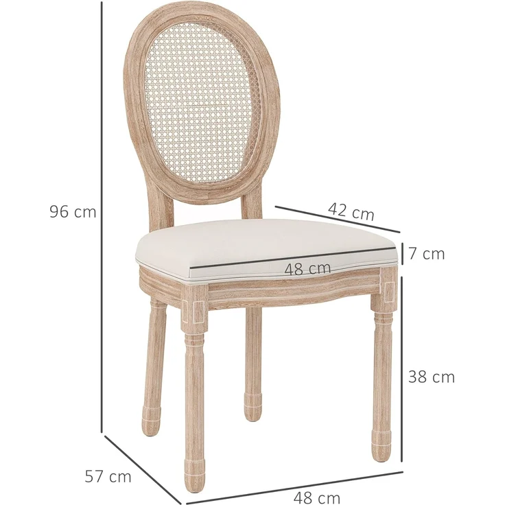 HOMCOM Esszimmerstuhl Küchenstuhl mit Rückenlehne, Polsterstuhl mit Leinenoptik (Essstuhl, 2 St), Wohnzimmer, Cremeweiß 48 x 57 x 96 cm – Bild 7