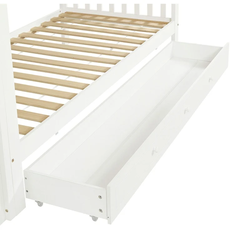 Etagenbett mit Regal, Schrank, Lattenrost und Treppe, 90x200cm, Kinderbett mit Rausfallschutz, Hochbett, Kiefer – Bild 9