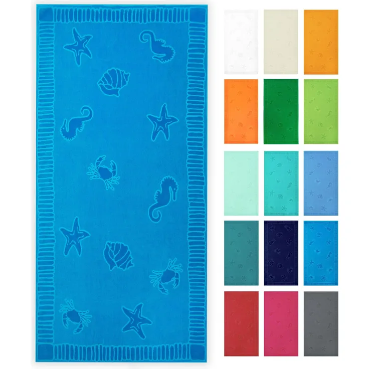 ZOLLNER Strandtuch XXL aus Baumwolle, 100x200 cm, blau mit Meerestiermotiven