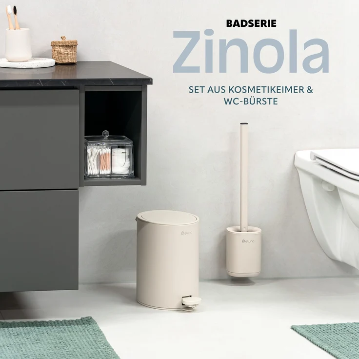 eluno Bad-Accessoires Set ZINOLA 2tlg. bestehend aus 1x WC-Garnitur, 1x Kosmetikeimer aus Kunststoff in Beige – Bild 2