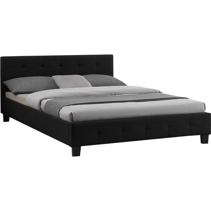 CARO-Möbel Polsterbett Iowa Bettgestell 140x200 cm Doppelbett Designbett inklusive Lattenrost Textilbezug in schwarz