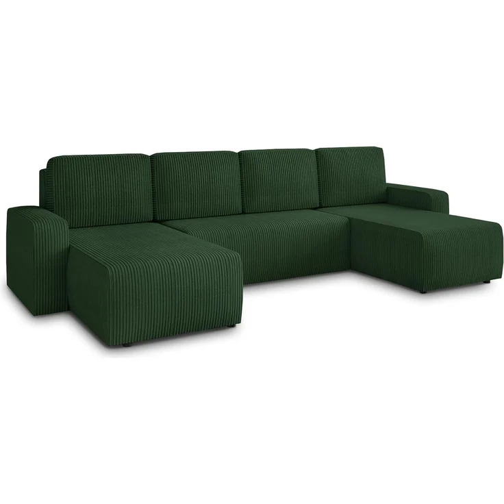Wohnlandschaft mit Schlaffunktion Roma - U-Form Couch, Schlafsofa mit Bettkasten, Couchgranitur mit Bettfunktion, Big Sofa, Cord Stoff (Grün (Poso 014)) – Bild 1