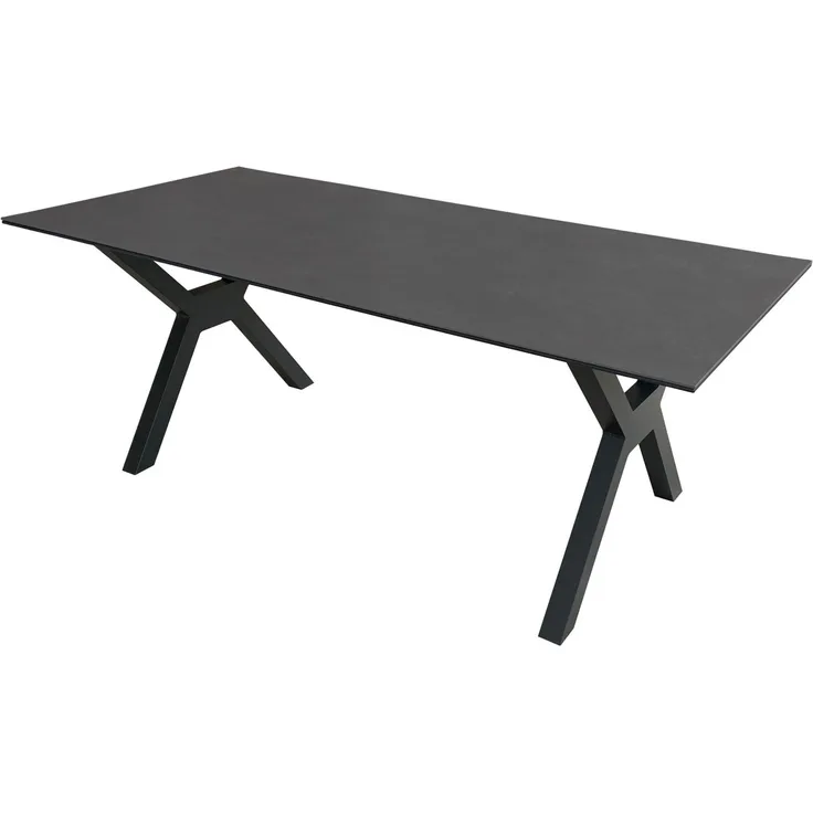 Tisch Granada - 200 x 90 cm - gesinterter Stein dunkelgrau - Gestell X-Form