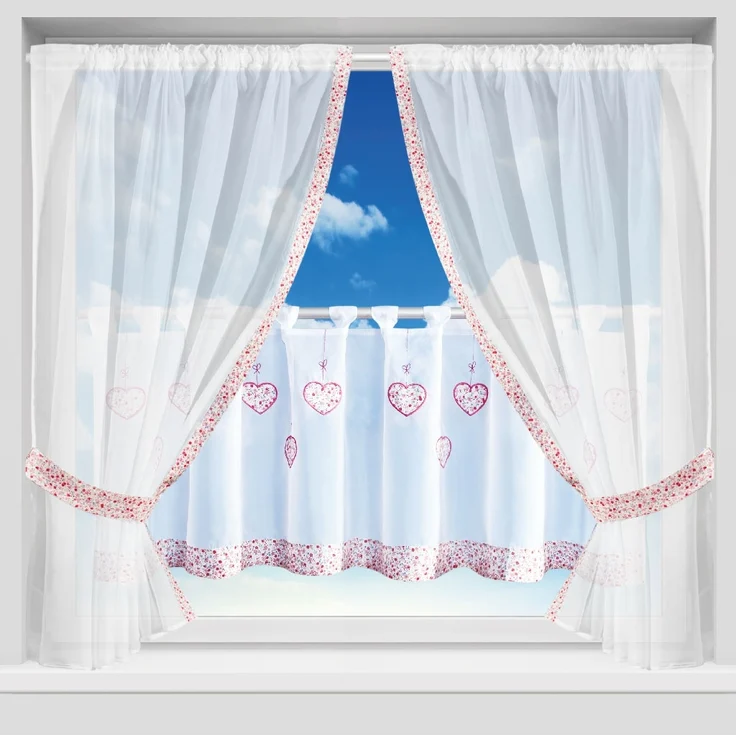 Gardinenset Voile mit Stangendurchzug Serie: Satin, Auswahl: bunt - Blumen 5-teilig – Bild 2