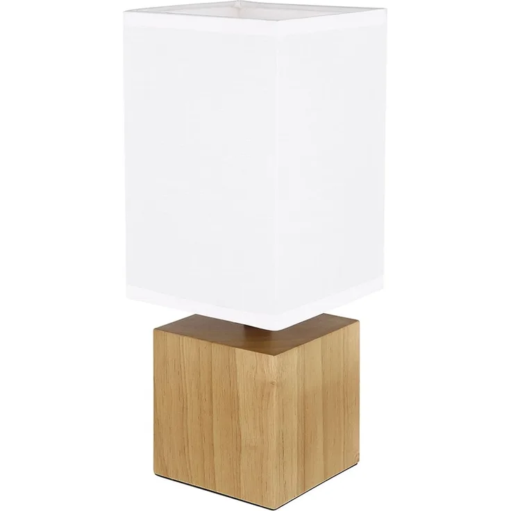 RGB LED Tischleuchte, Holz natur, Textil weiß, H 30 cm