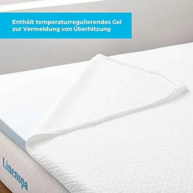 Linenspa Matratzen Topper 135x190 cm, 5cm hoch – Matratzenauflage mit Gel Memory Foam und waschbarem Bezug mit Reißverschluss – Öko-Tex, Weiß – Bild 4
