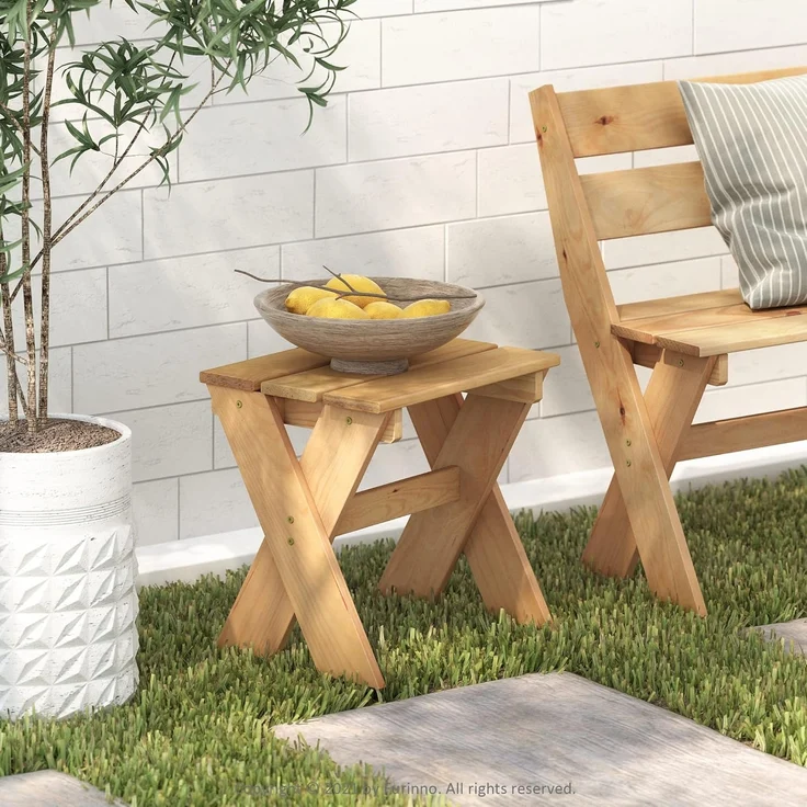 Furinno Tioman Outdoor-Beistelltisch aus Hartholz, Blumenständer, Kiefernholz – Bild 2