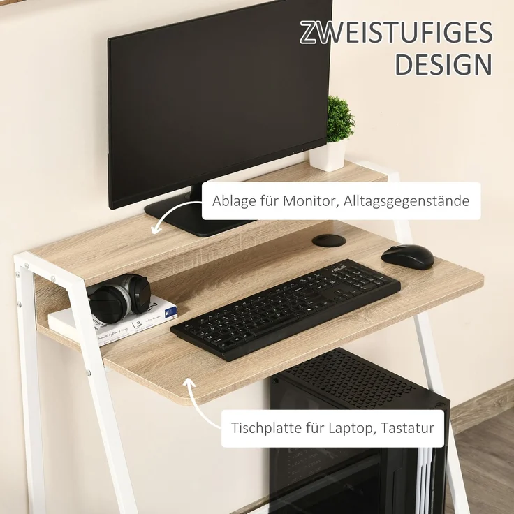 Schreibtisch mit Ablagefach & Kabeldurchlass, 84x45x85 cm, Weiß – Bild 5