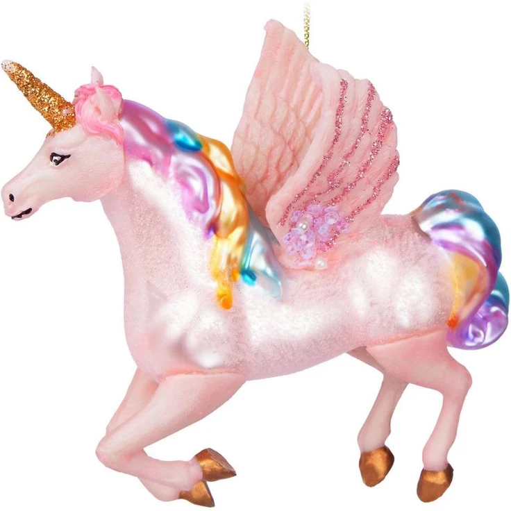 BRUBAKER Weihnachtsbaumkugel Fliegendes Einhorn - Weihnachtskugel aus Glas mit Regenbogen Mähne (1 St), Handbemalt - Lustiger Christbaumschmuck Figur mit Flügeln - Baumkugel – Bild 2