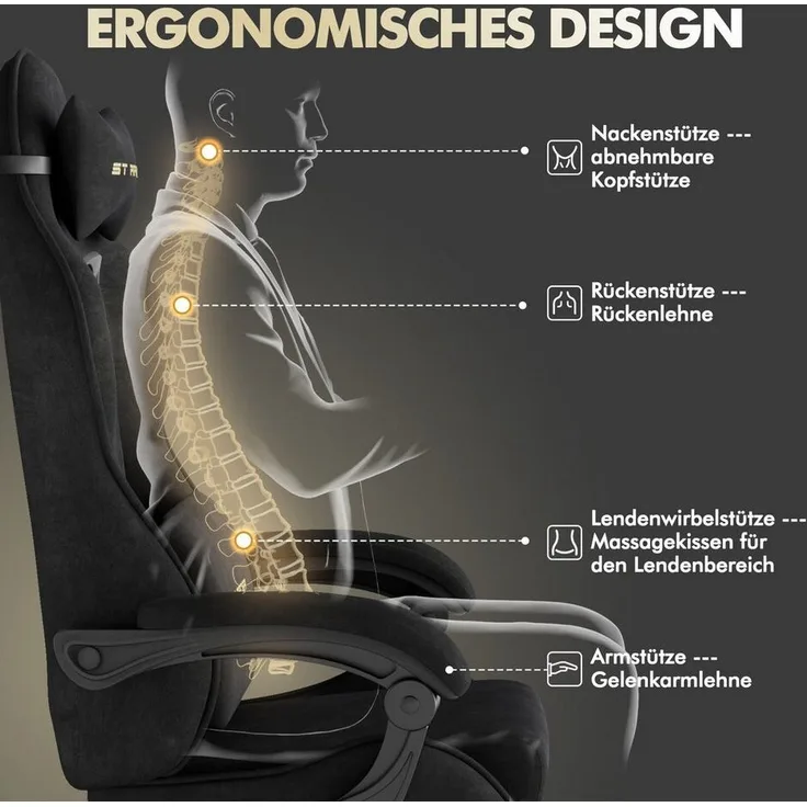 Ferghana Gaming-Stuhl Racing PC Stuhl Verstellbar mit Kopf-,Lendenkissen, Fußstütze (Rückenlehne 90°-125), Ergonomisch, atmungsaktiv Gaming Chair