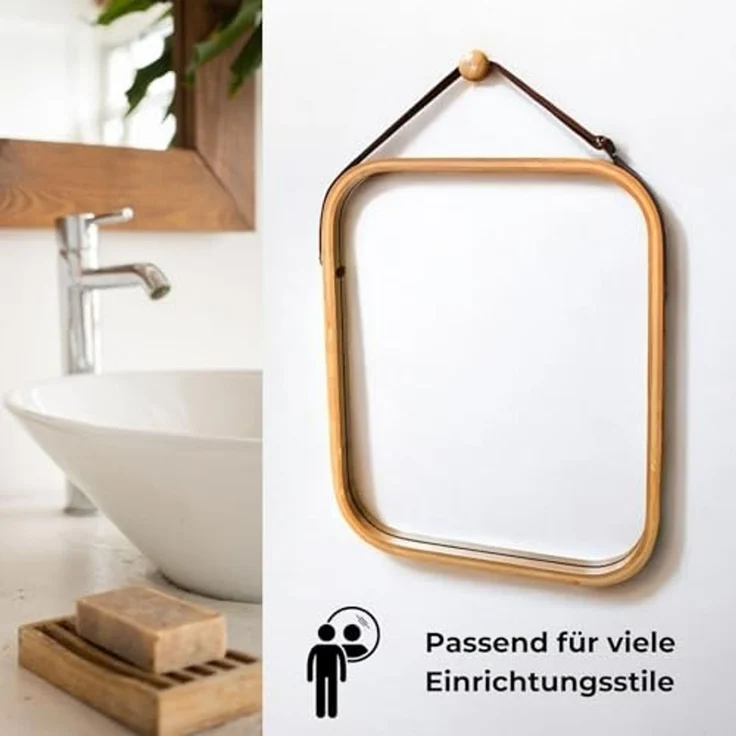 osoltus Edge Badspiegel Wandspiegel Bambus mit Aufhängung – Bild 5