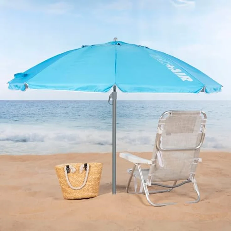 Aktive 62239 – Großer, winddichter, extrem widerstandsfähiger Strandschirm | Kippmast | Inkl. Aufbewahrungstasche mit Tragegriff | Großer blauer Sonnenschirm – Bild 3