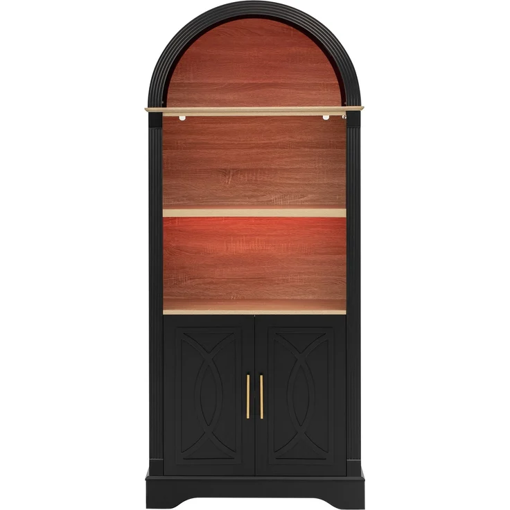 Highboard mit verstellbarer Regalböde und LED-Beleuchtung, Küchenschrank mit großem Stauraum, Ideal für Esszimmer, Wohnzimmer und Küche (Schwarz)--Schwarz--76.2x40x180cm--YOUDENOVA – Bild 8