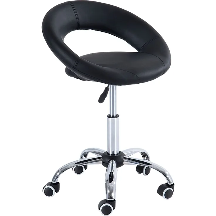 Faumrta Rollhocker Arbeitshocker Drehhocker Bürostuhl h?henverstellbar, PU+Metall, Schwarz, 50 x 54 x (66-78) cmFaux Leather50cm*54cm*78cmSchwarz