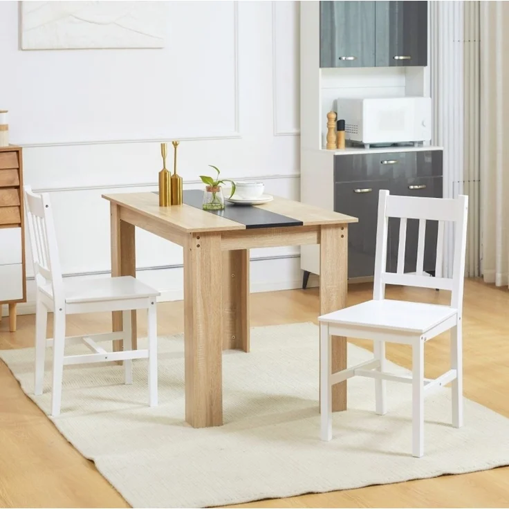 Esszimmerstühle 2er-Set aus massivem Kiefernholz, 41x46,5x85,5 cm, Weiß – Bild 1