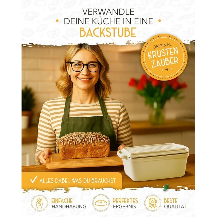 Krustenzauber Brotbackform Emaille Brotbackform 28cm mit Deckel im Komplettset, Kastenform Brot – Bild 4