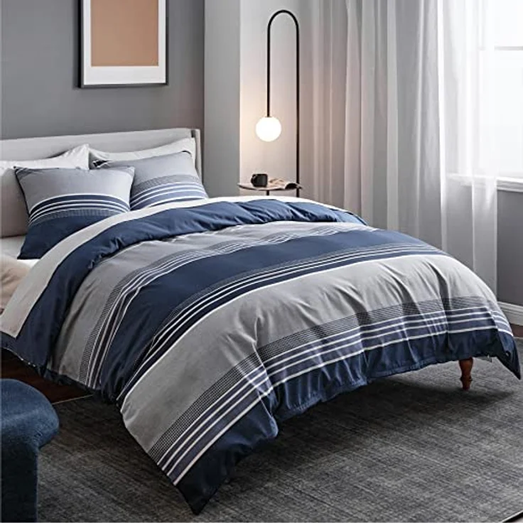 BEDSURE Bettwäsche 135x200 2teilig Bettbezug - Bettwäsche-Sets Blau 135x200 cm mit Kissenbezug 80x80 cm, ÖKO-TEX Wendebettwäsche Bedding Blau Gestreift Muster mit Reißverschluss – Bild 6