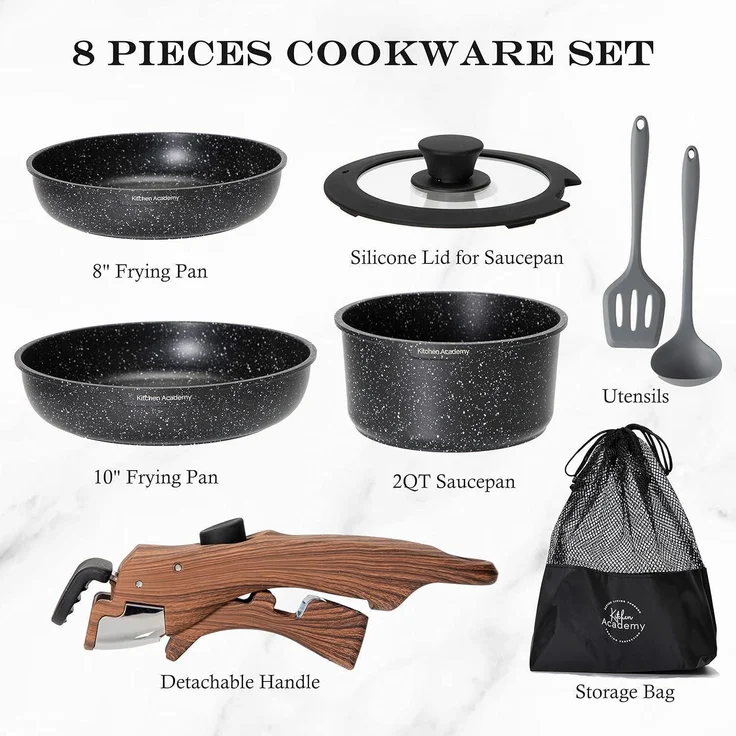 Kitchen Academy Topfset 10tlg. abnehmbarer Griff Induktion Töpfe Set Antihaft – Bild 8
