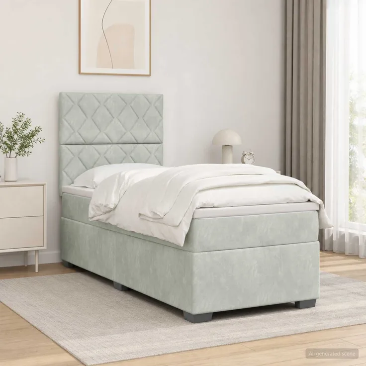 vidaXL Boxspringbett mit Matratze mit Kopfteil Hellgrau Einzeln Samt 3453726