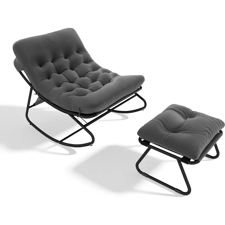 Aoxun Schaukelstuhl mit Hocker für Erwachsene, Ergonomischer Relaxsessel, 77.5x100x71.5 cm, Maximale Belastung von 160kg, Schwarzgrau – Bild 7
