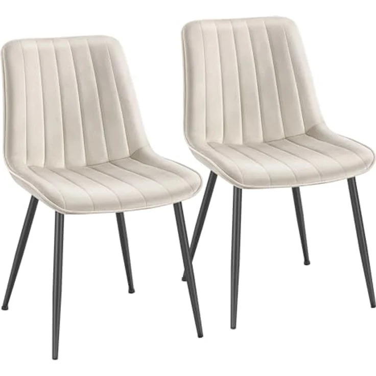 SONGMICS Esszimmerstuhl 2er Set, Küchenstuhl, Polsterstuhl, bis 120 kg belastbar, Stahlbeine, Gebogene Rückenlehne, für Esszimmer, Küche, cappuccinobeige-tintenschwarz LDC090LH01 – Bild 2