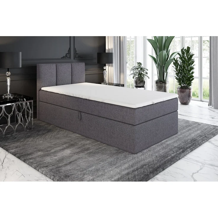 A&J MöbelLand GmbH Boxspringbett Einzelbett NASI mit Bettkasten, Topper und gepolstertem Kopfteil. (Boxspringbett mit Bettkasten und gepolstertem Kopfteil. Gratis Topper – nur jetzt erhältlich!, Kostenlose Lieferung! TOP ANGEBOT), Länge 208 cm Höhe 106 cm – Bild 5