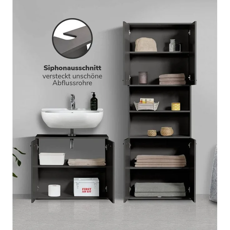 mokebo Badmöbel-Set Der Steuermann, (2-teilig), Unterschrank & Beistellschrank fürs Bad in Schwarz