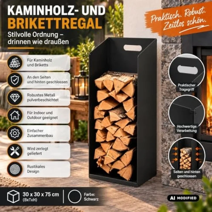 Metallregal für Kaminholz und Briketts, Feuerholzregal, Holzregal – Bild 2