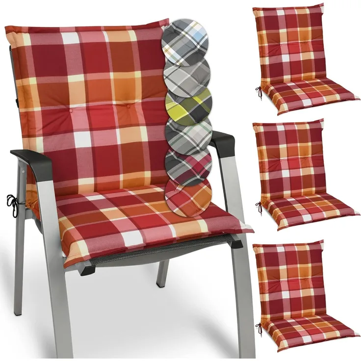 Beautissu 4er Set Niedriglehner Auflage Sunny 100 x 50 x 6 cm Rot