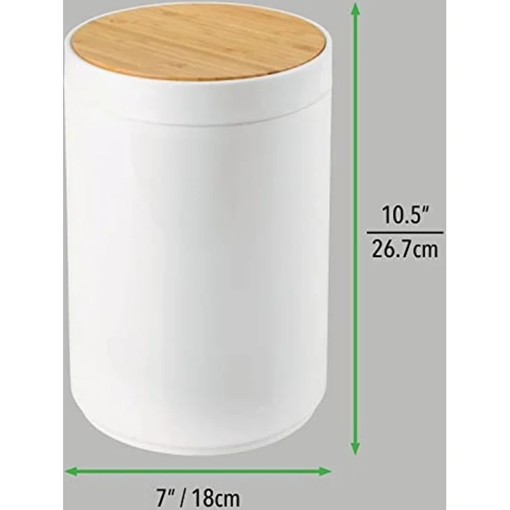 mDesign Mülleimer Abfalleimer Papierkorb Deckel Rund 5L Bambus-Kunststoff Weiß – Bild 4
