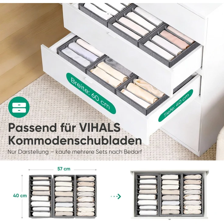 Sekey Aufbewahrungsbox Set aus Vliesstoff Faltbare Schubladen Organizer für Schrank und Kleiderschrank mit Fächer 19 x 40 x 11 cm 2 Stück – Bild 10