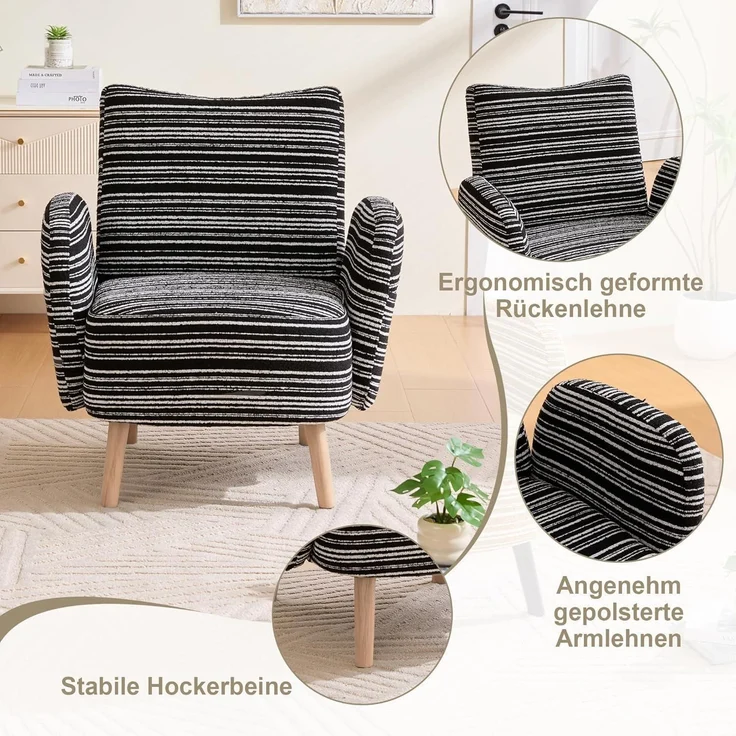 Ohrensessel Relaxsessel Fernsehsessel Lesesessel 77x81cm Schwarz – Bild 5