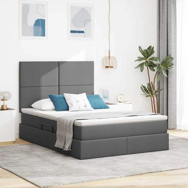 vidaXL LED-Speicherbett mit Matratze Dunkelgrau 140 x 200 cm Stoff 3372358 – Bild 1
