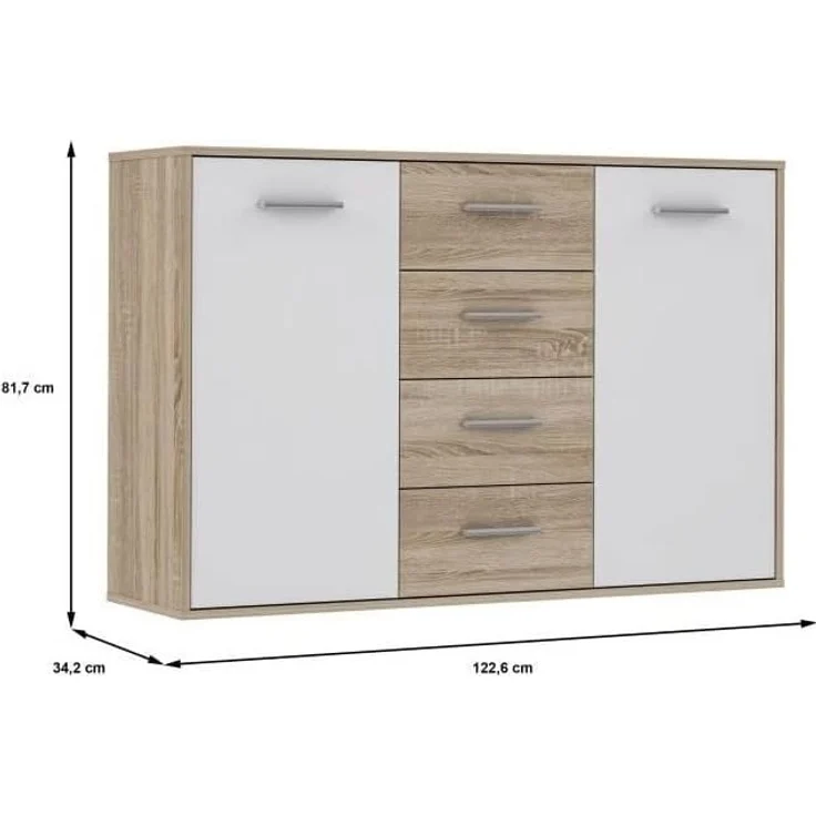 Forte ANTUZA Kommode B x H x T: 122,6 x 88,1 x 34,2, Holzwerkstoff, Eiche, Groß – Bild 3