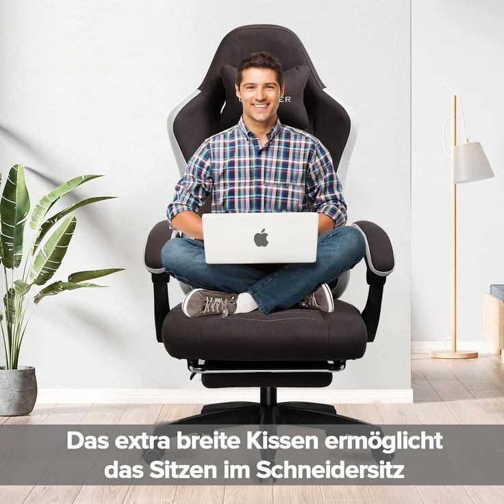 GTPLAYER Gaming Stuhl Ergonomischer Gaming Sessel Schreibtischstuhl mit Stoffoberfläche, Federsitzkissen, Verbindungsarmlehnen und Fußstütze braun – Bild 2
