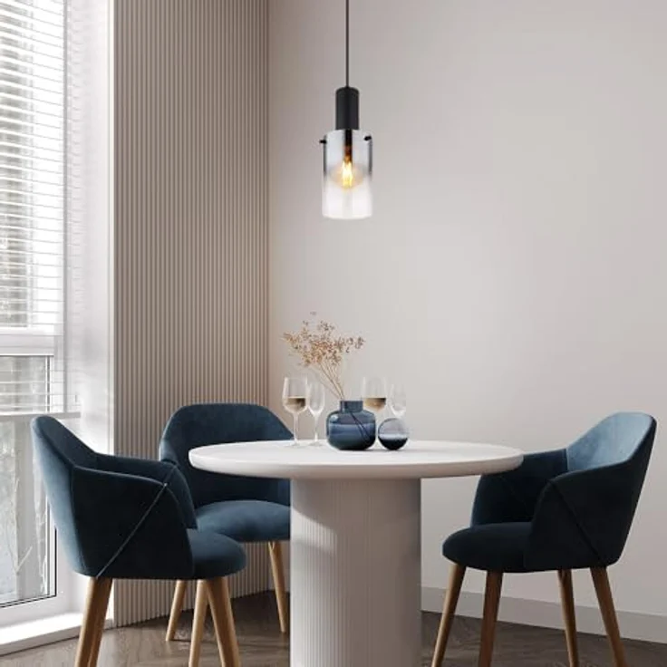 GLOBO Pendelleuchte 1-flammig, Hängelampe aus rauchfarbenem Glas, Höhe 150 cm, Metall schwarz matt – Bild 3