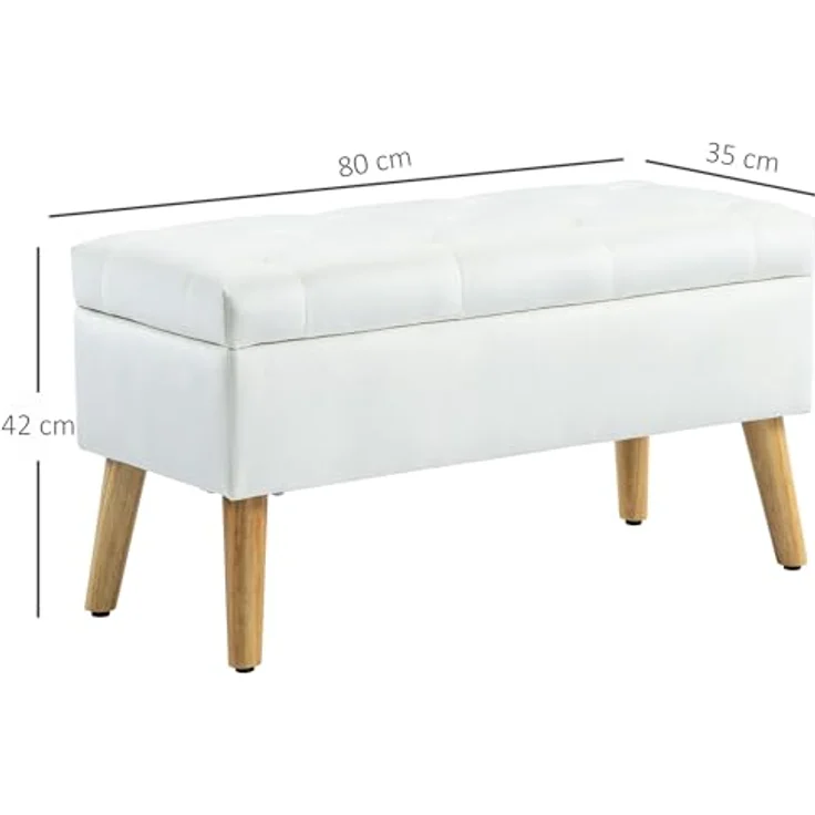 HOMCOM Sitzbank mit Stauraum, Deckel, Samtoptik (Truhenbank, 1-St, Polsterbank), für Flur Schlafzimmer Wohnzimmer, Gummiholz 102 x 35 x 43 cm Weiß – Bild 4