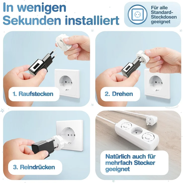 Adlersfeld® - Steckdosen Kindersicherung - [10 Stück] - Steckdosenschutz Steckbar - Kindersicherung für Steckdose - Steckdosensicherung für Babys und Kinder – Bild 6