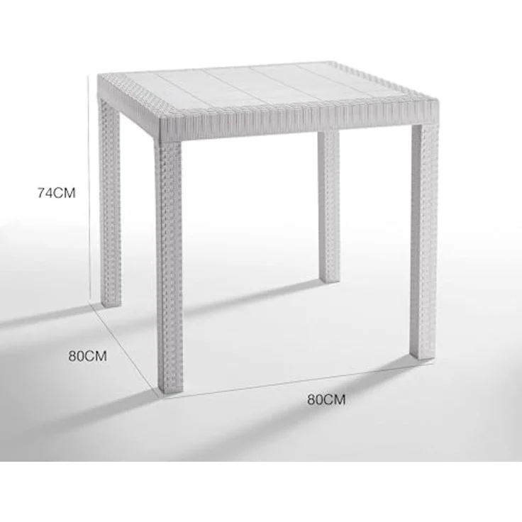 Dmora - Tisch im Freien Marte, Fester quadratischer Regal, Mehrzweck-Gartentisch in Rattan-Optik, 100% Made in Italy, 80x80h74 cm, Weiß – Bild 3
