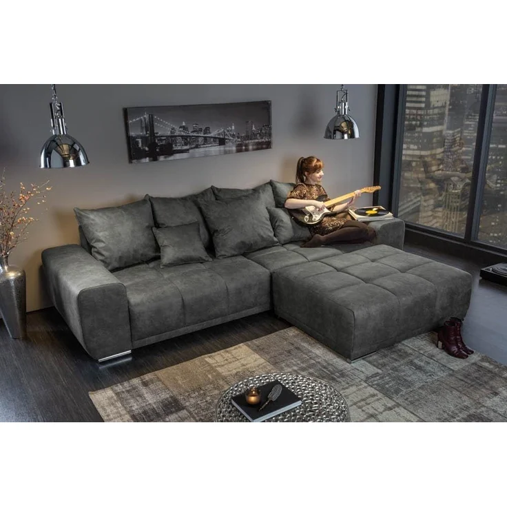 riess-ambiente Fußhocker ELEGANCIA 110cm grau (Einzelartikel, 1 St), Microfaser · mit Ziersteppung · für Sofas · Modern Design – Bild 5