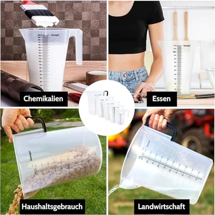 KONZEPT Messbecher Verschiedene Größen zur Wahl, (Litermaß, Kunststoff), Ideal für Küche, Garten, Werkstatt, Transparent – Bild 5