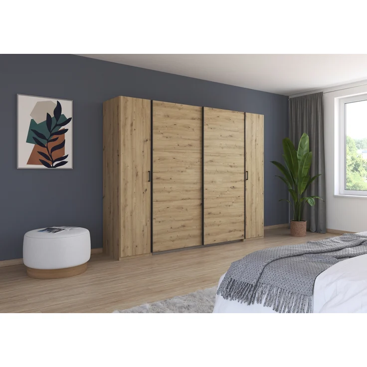 rauch Kleiderschrank, Dreh- und Schwebetürenschrank KRONACH, 4-türig, Eiche Artisan, 268 x 210 x 59 cm – Bild 1
