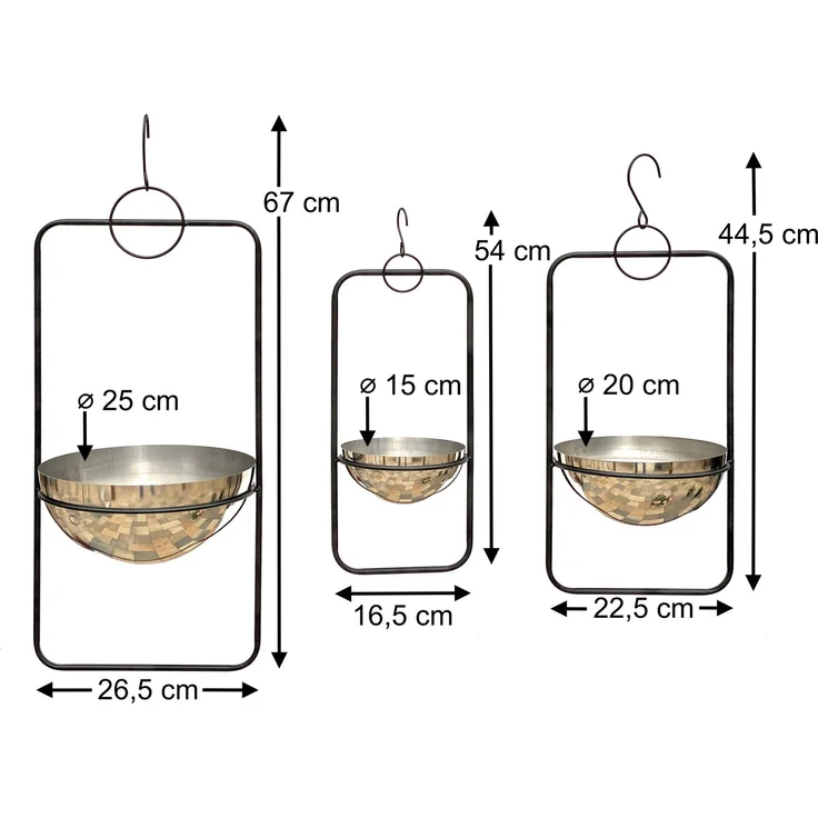 DanDiBo Blumenampel Innen Metall Wand Hängepflanzen 96083 3er Set mit Topf Silber Pflanzenhänger Blumenhänger Topfhänger Blumen Blumentopfhänger Hängetopf – Bild 2