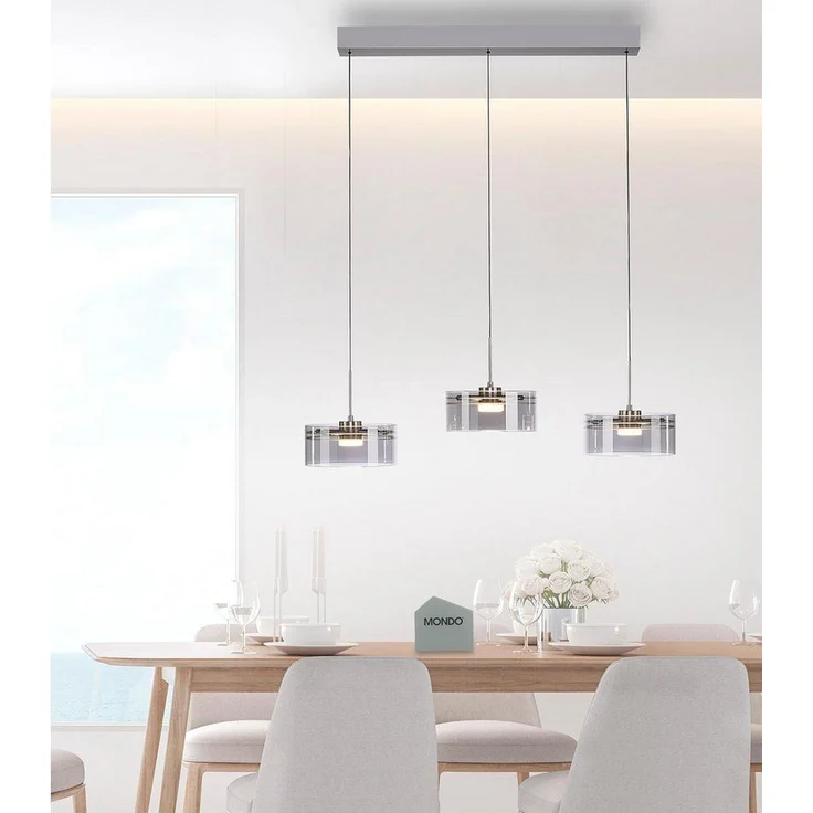 LED-Pendelleuchte MONDO Karena 74 cm, Glas, Metall, Silber, 74 x 180 x 18 cm – Bild 1