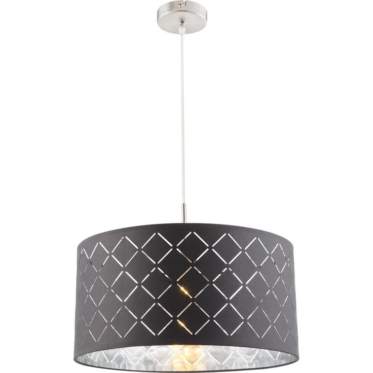Hängelampe, Textil, schwarz, silber, 40 cm
