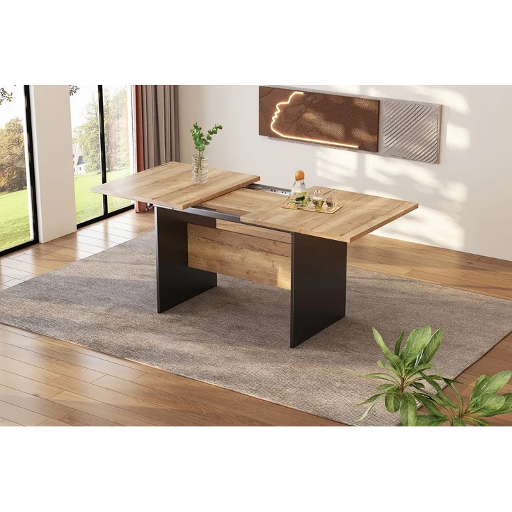 Esstisch erweiterbar 140-180cm, für 4-6 Personen, Holzmaserung, B80xH75 cm – Bild 6