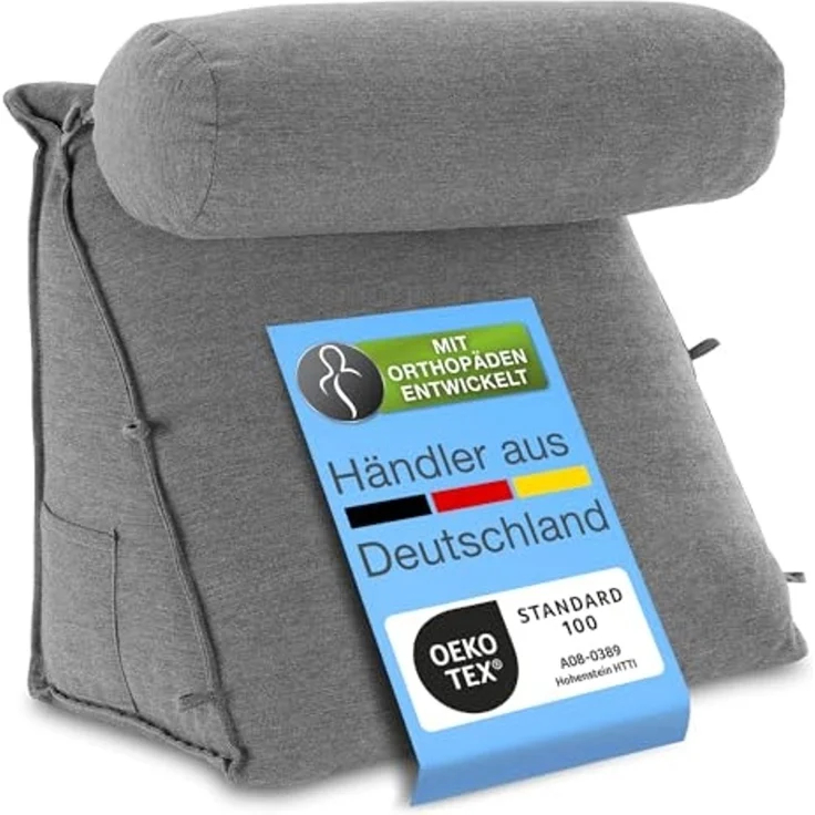 aktivshop Rückenkissen mit Nackenrolle für Bett & Sofa, 55x50x30cm, waschbarer Bezug – Bild 1